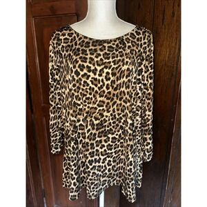 Womens Peter Nygard Sz Large Tunic Leopard Cheetah Print Embellished Sleeve